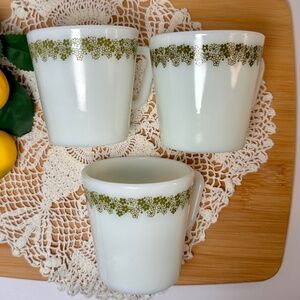 Vintage Pyrex Green Flower Mugs Set of 3